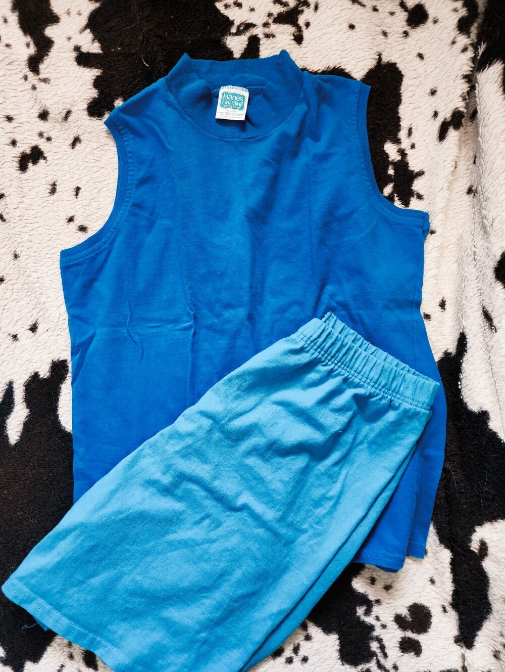 WOMEN'S 80'S HANES HER WAY TWO PIECE ACTIVE WEAR SET - BLUE